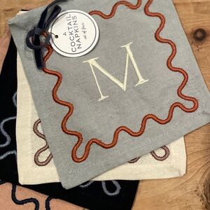 NWT Anthropologie Embroidered & Monogrammed Madeline Cocktail Napkins